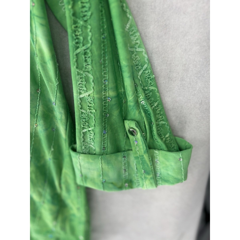 Carol Bay Woman 1X Green Tie Dye Shirt 3/4 Sleeve Sequins V-neck Boho Whimsy - Picture 4 of 10